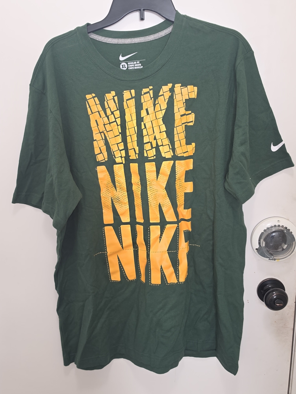 Nike Men's Green Short-Sleeve Tee with Yellow Stacked Logo XL